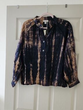 Tie-Dye Button Front Women’s Shirt - Black and Tan